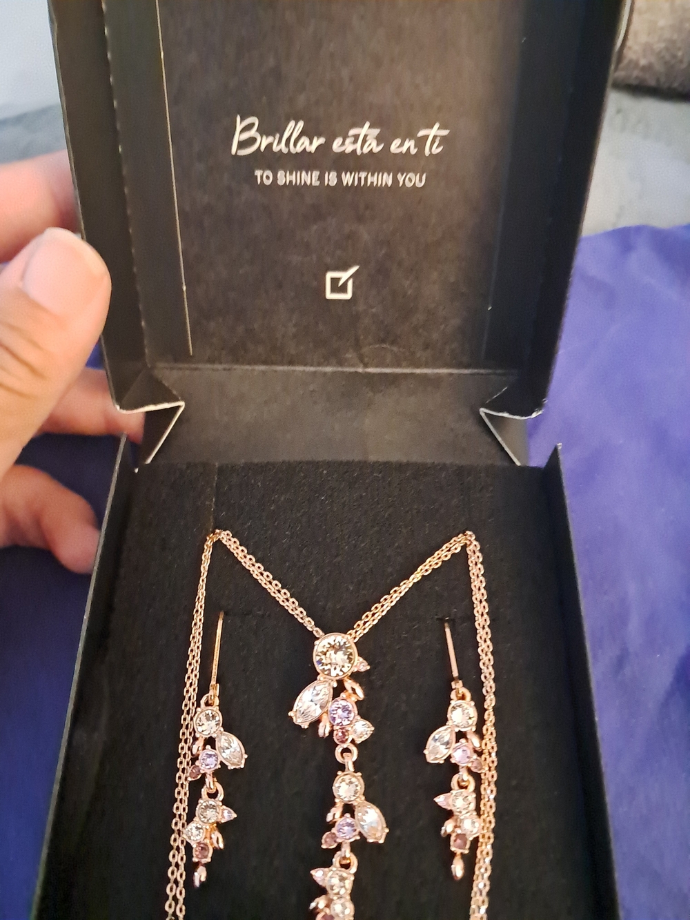 Rose Gold Crystal Drop Necklace and Earrings Set